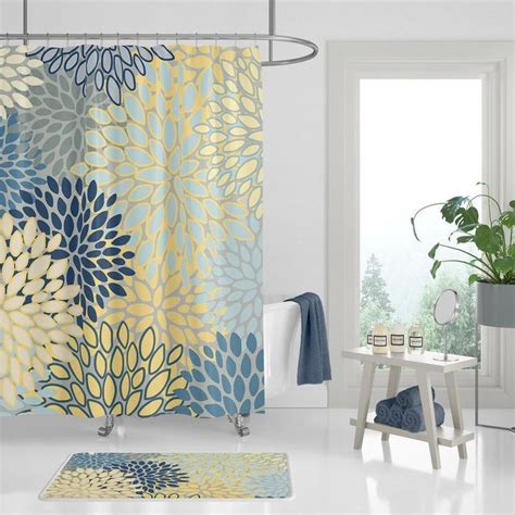 blue grey yellow shower curtain